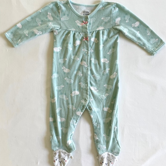 LOT of 3 - Footed PJs Baby Infant Girl Sleepsuit Floral LITTLE ME, CARTERS Sz 9M - Picture 2 of 8